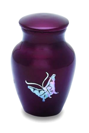Butterflies on Burgundy, Mother of Pearl, Cremation Urn