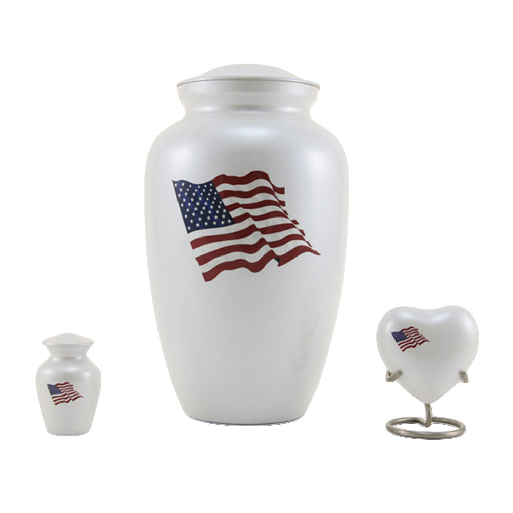 White Classic Flag, Cremation Urn, Memorial Adult Ash Urn, Memory Lane Urns
