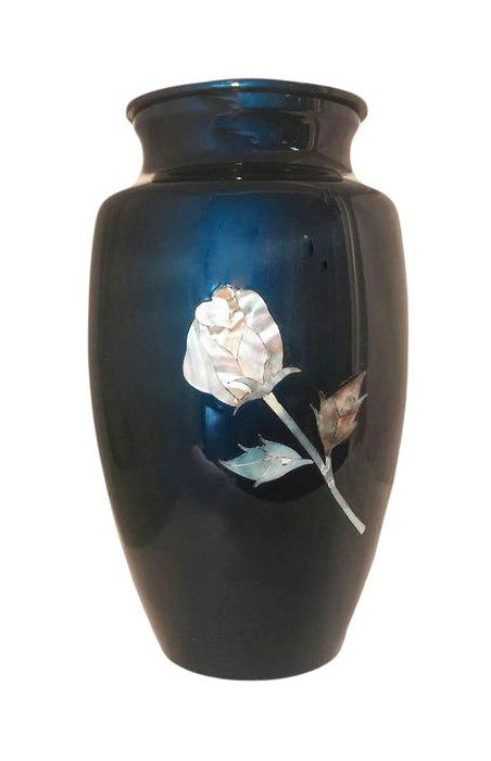 Rose on Blue, Mother of Pearl, Cremation Urn, Memory Lane Urns