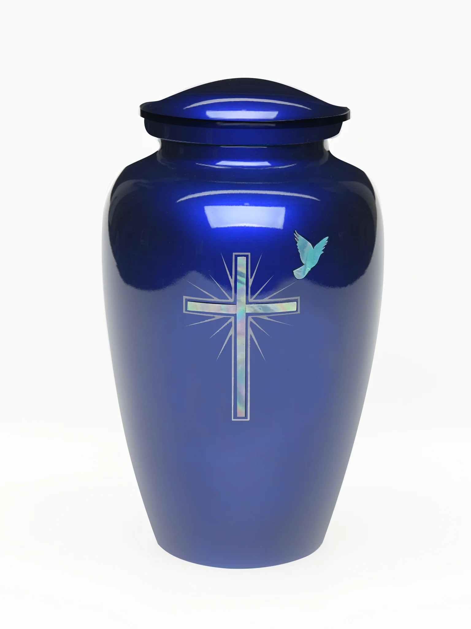 Mother of Pearl, Cross on Blue, Adult Cremation Urn, Memory Lane Urns