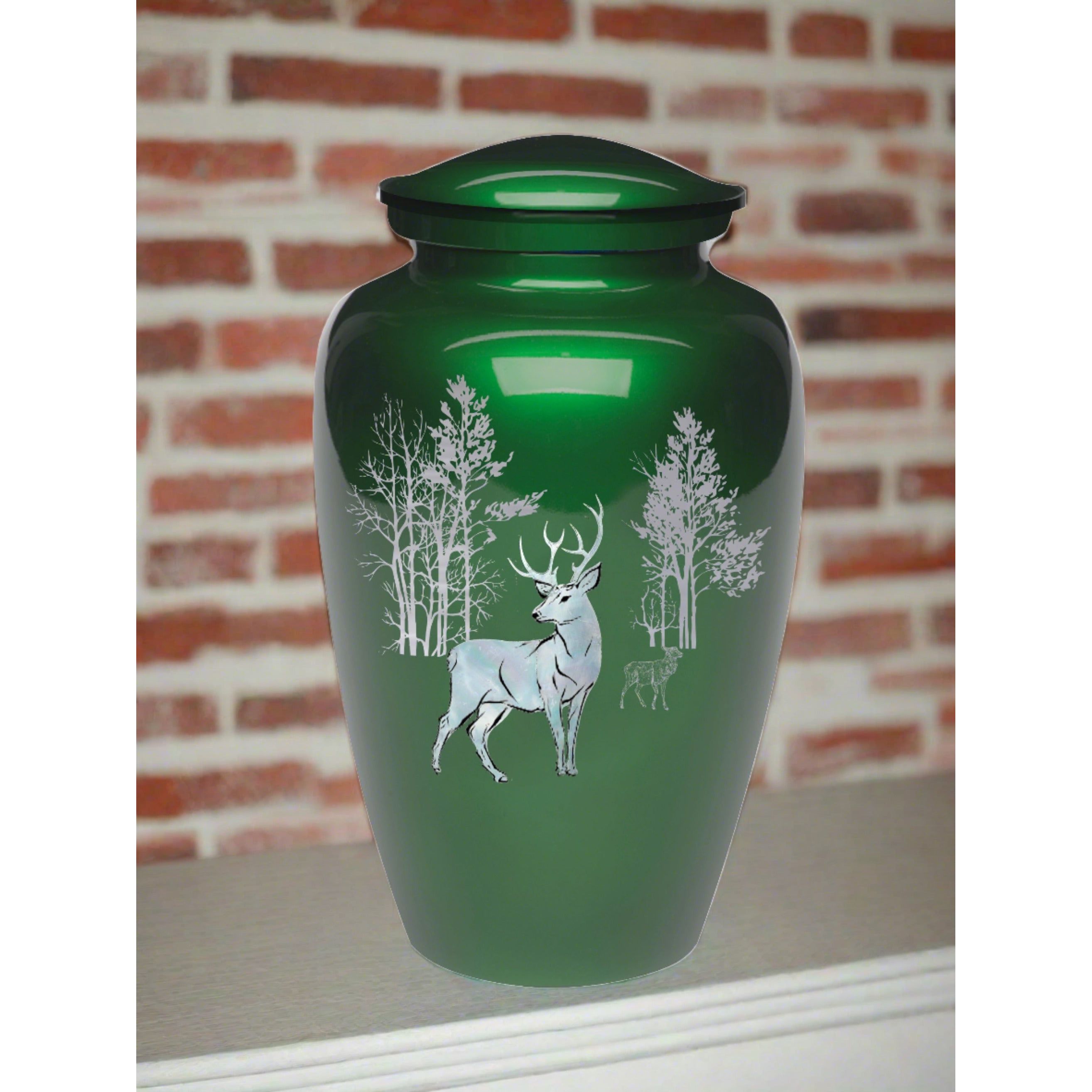 Deer on Green, Mother of Pearl, Adult Ash Urn