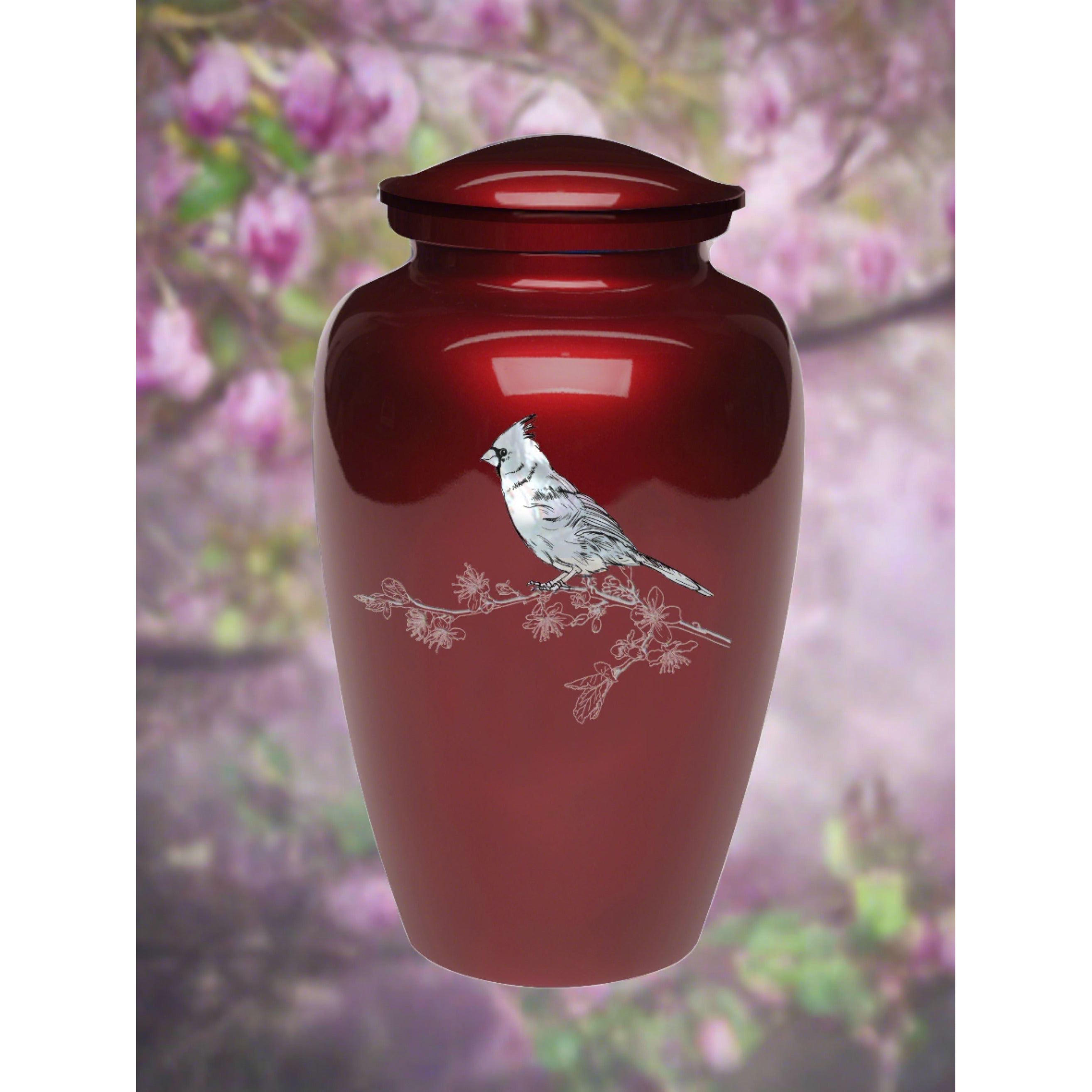 Cardinal on Red, Mother of Pearl Cremation Urn, Memory Lane Urns