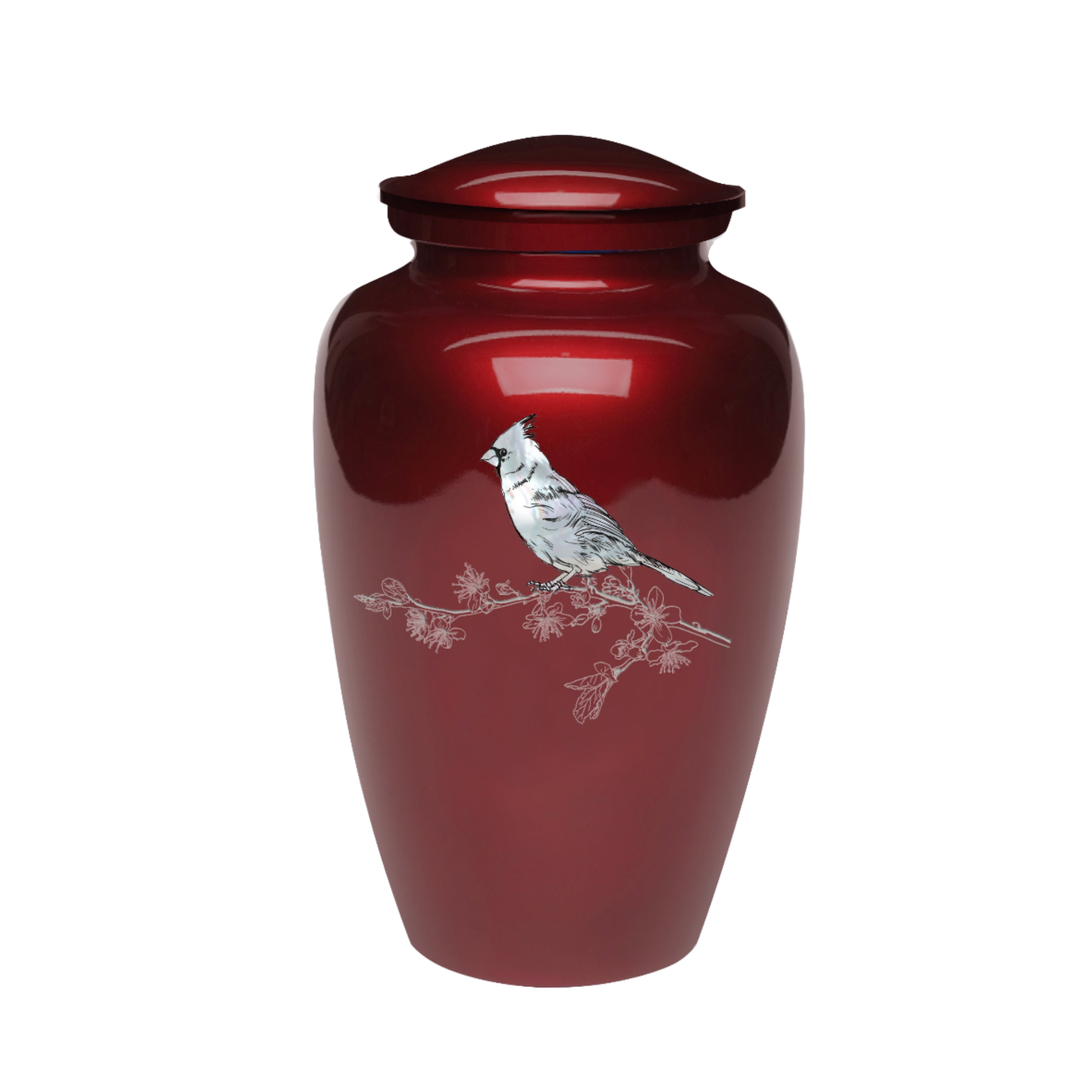 Cardinal on Red, Mother of Pearl Cremation Urn, Memory Lane Urns