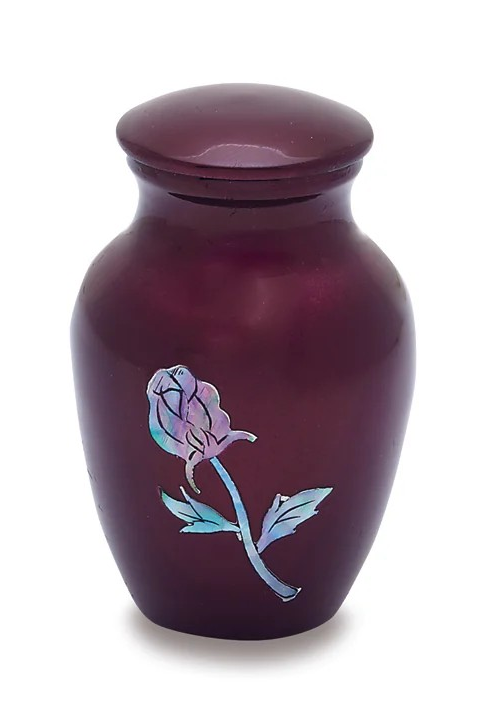 Rose on Burgundy, Mother of Pearl, Cremation Urn
