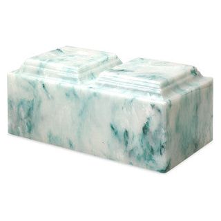 Teal and White, Cultured Marble Companion Cremation Urn, Adult Ash Urn, Memory Lane Urns